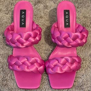 AQUA Pink Satin Braided Heels